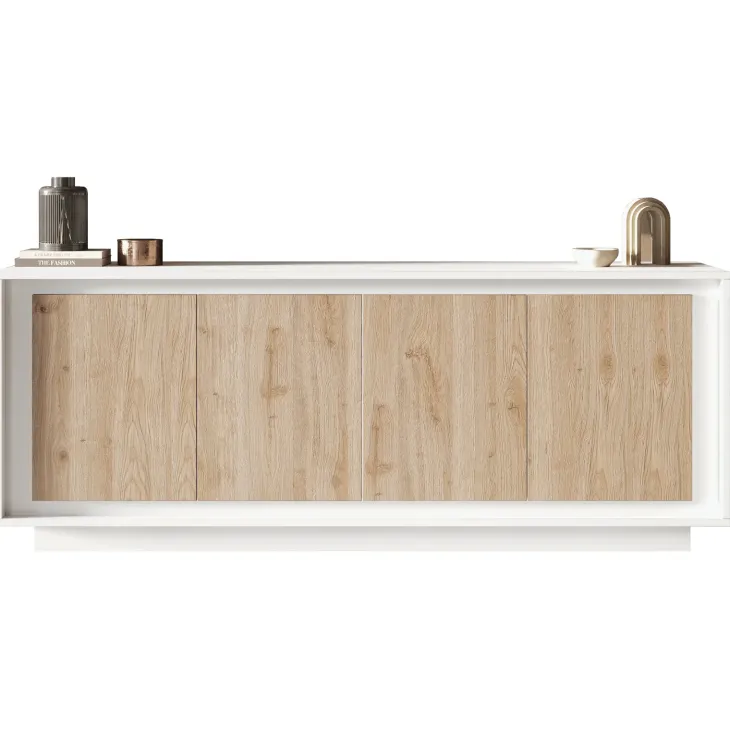 Madia 207x80h cm 4 ante moderna bianco opaco rovere chiaro Deluxe