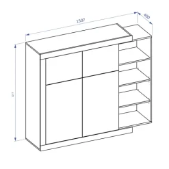 Madia 151x128h cm 4 ante moderna bianco lucido rovere Aria