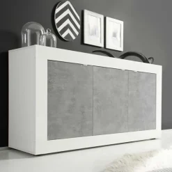 Madia 160x86h cm 3 ante moderna bianco lucido cemento Eternity