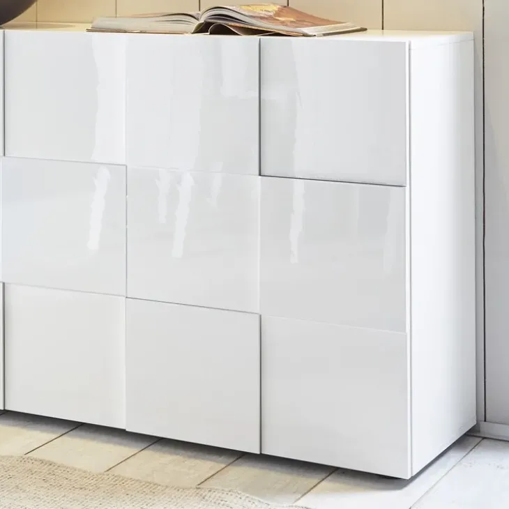 Madia 181x84h cm 3 ante moderna bianco laccato lucido Obsession