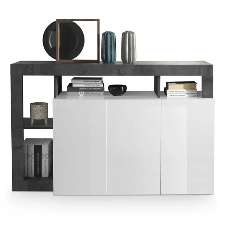 Madia 146x93h cm 3 ante moderna bianco lucido ossido Invictus