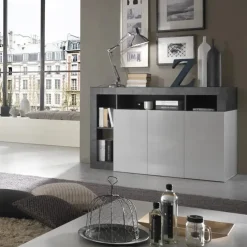Madia 146x93h cm 3 ante moderna bianco lucido ossido Invictus