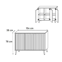 Madia 154x78h cm 3 ante moderna bianco Celestia