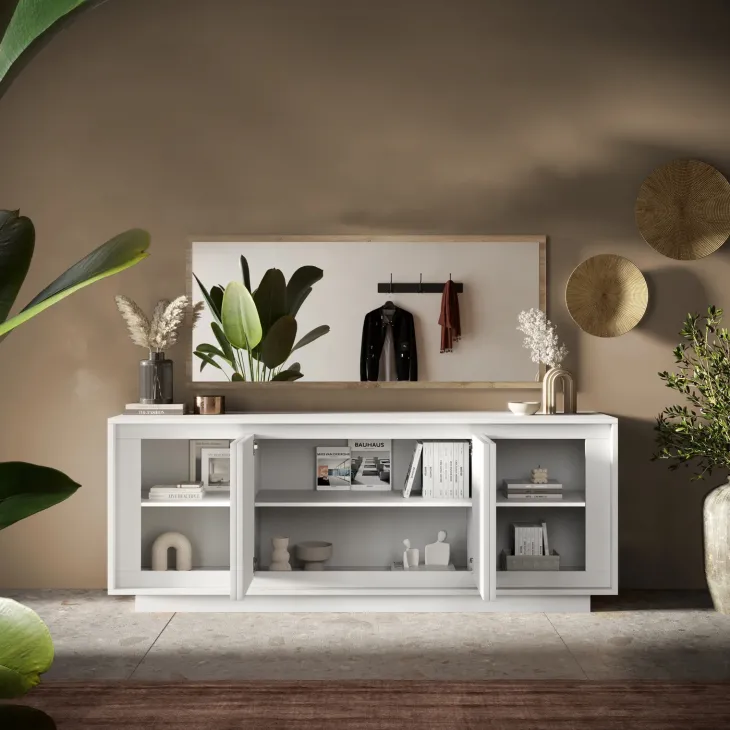Madia 207x80h cm 4 ante moderna bianco opaco Deluxe