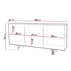 Madia 160x76h cm 3 ante moderna bianco lucido Kalmar