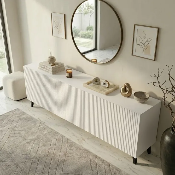 Madia 201x83h cm 4 ante moderna cannettato bianco Essence