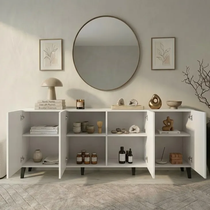 Madia 201x83h cm 4 ante moderna cannettato bianco Essence