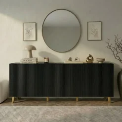 Madia 201x83h cm 4 ante moderna cannettato nero Essence
