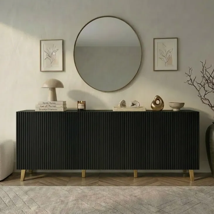 Madia 201x83h cm 4 ante moderna cannettato nero Essence
