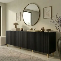 Madia 201x83h cm 4 ante moderna cannettato nero Essence