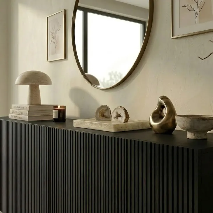 Madia 201x83h cm 4 ante moderna cannettato nero Essence