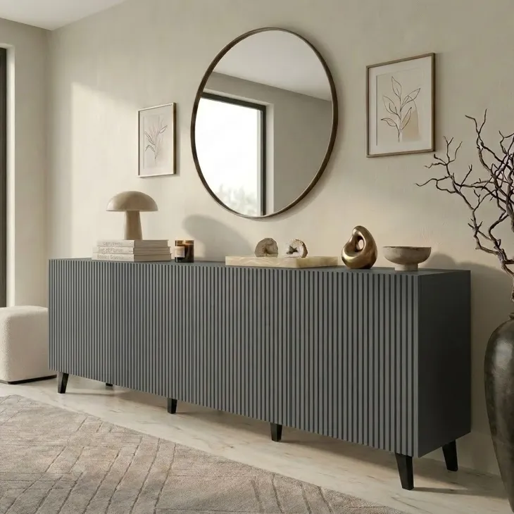 Madia 201x83h cm 4 ante moderna cannettato antracite Essence