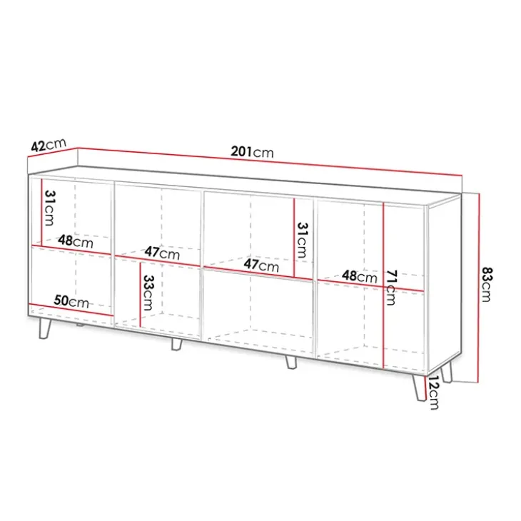 Madia 201x83h cm 4 ante moderna cannettato antracite Essence