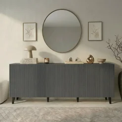 Madia 201x83h cm 4 ante moderna cannettato antracite Essence