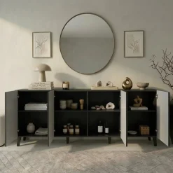 Madia 201x83h cm 4 ante moderna cannettato antracite Essence
