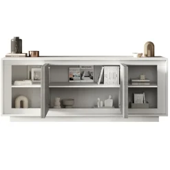 Madia 207x80h cm 4 ante moderna cemento bianco opaco Deluxe