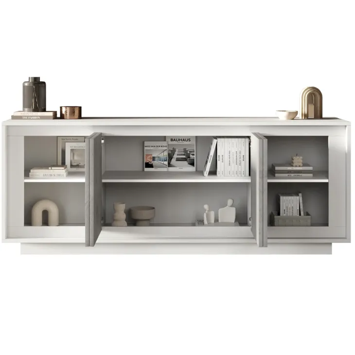 Madia 207x80h cm 4 ante moderna cemento bianco opaco Deluxe
