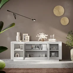 Madia 207x80h cm 4 ante moderna cemento bianco opaco Deluxe