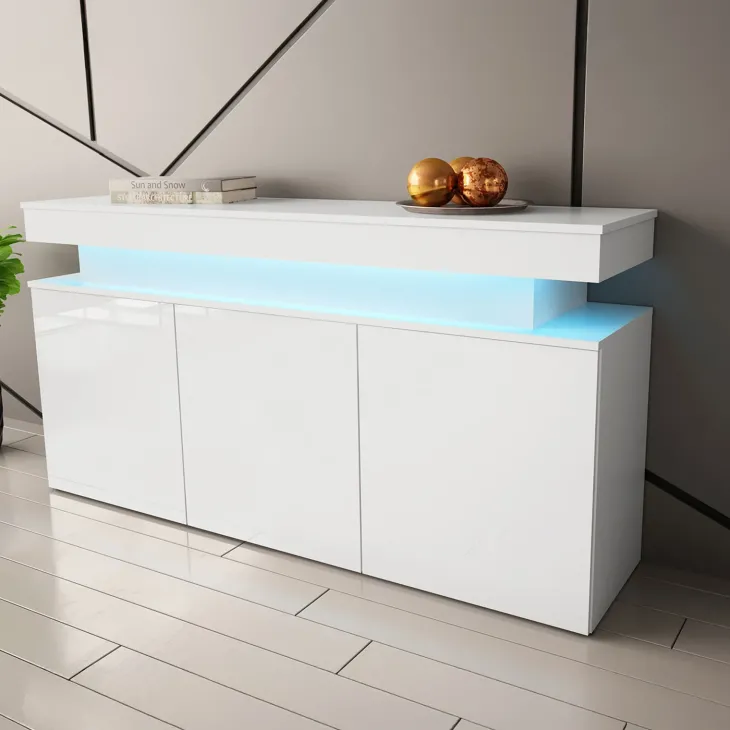Madia 160x83h cm 3 ante moderna con led bianco Lumus