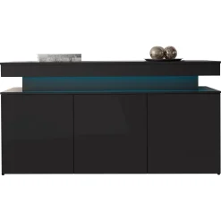 Madia 160x83h cm 3 ante moderna con led nero Lumus
