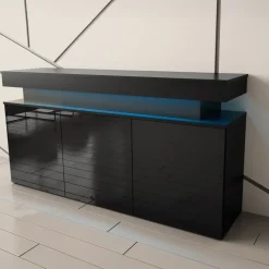 Madia 160x83h cm 3 ante moderna con led nero Lumus
