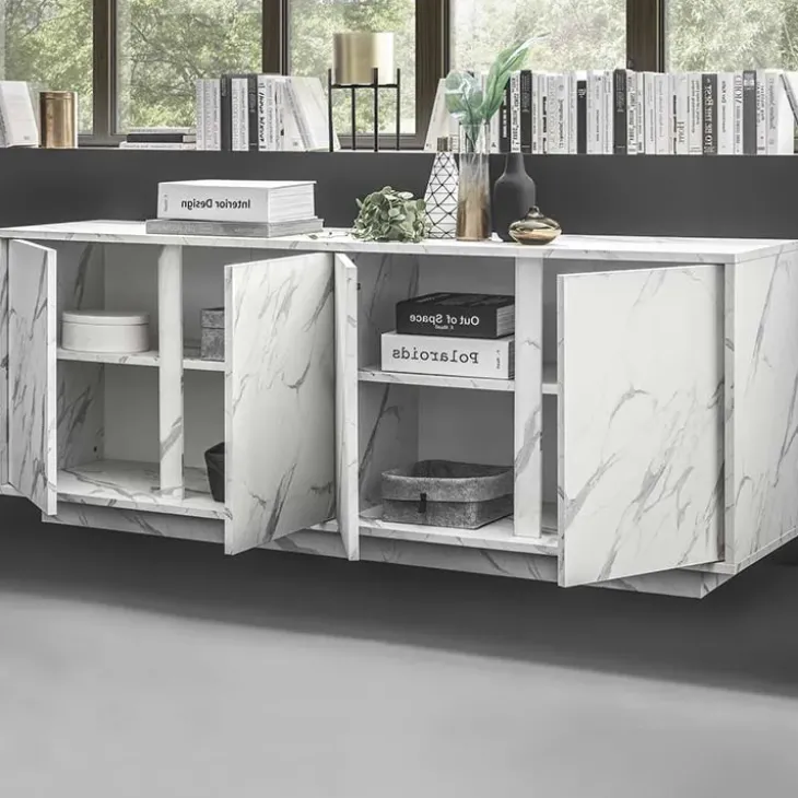 Madia 180x79h cm 4 ante moderna effetto marmo bianco Viking