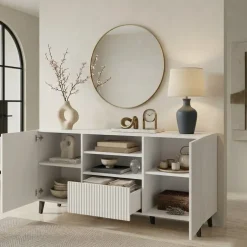 Madia 151x83h cm 3 ante moderna industrial cannettato bianco Essence