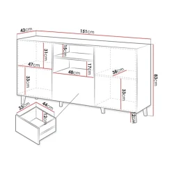 Madia 151x83h cm 3 ante moderna industrial cannettato bianco Essence