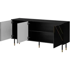 Madia 154x72h cm 3 ante moderna nero oro Golden