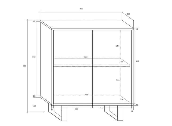 Madia 80x90h cm 2 ante moderna nero opaco e lucido Kelli Gihome®
