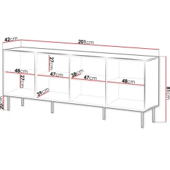 Madia 201x81h cm 4 ante moderna noce cannettato Gabiot