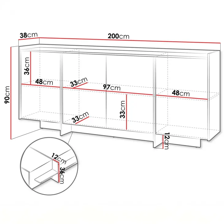 Madia 200x90h cm 4 ante moderna rovere Girone