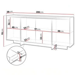 Madia 200x90h cm 4 ante moderna rovere scuro Girone