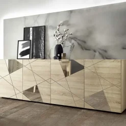 Madia 241x84h cm 4 ante moderna samoa specchio con serigrafia Olimpo
