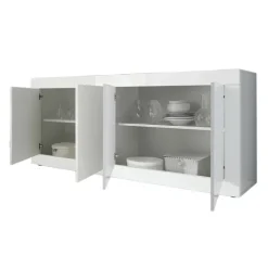 Madia 207x86h cm 4 ante moderna soggiorno bianco lucido Eternity