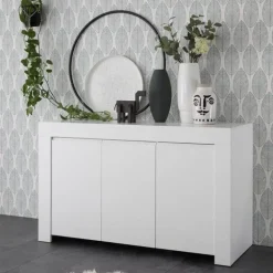 Madia 138x81h cm 3 ante moderna soggiorno bianco opaco Halston