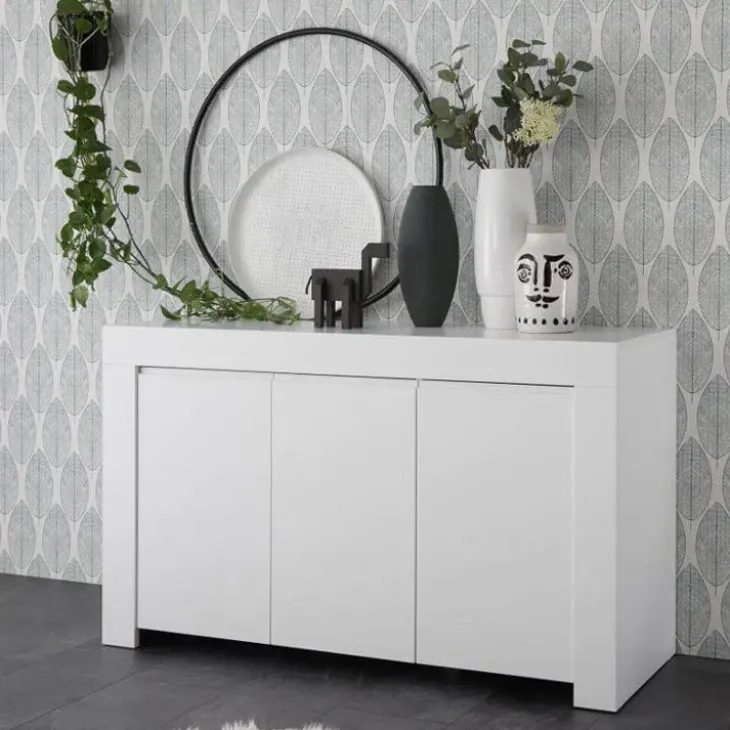 Madia 138x81h cm 3 ante moderna soggiorno bianco opaco Halston