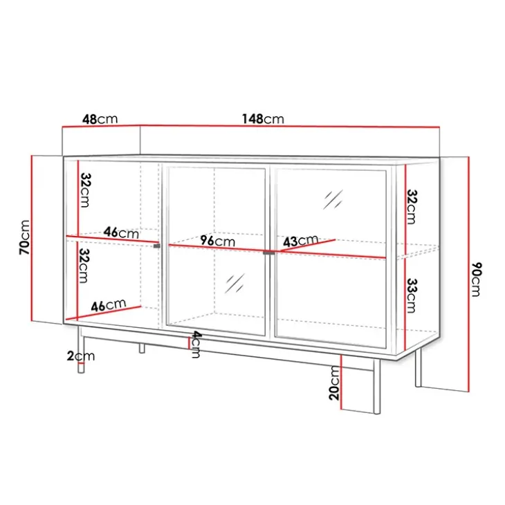 Madia 148x90h cm 3 ante rovere nero Herning