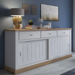 Madia 215x95h cm 2 ante scorrevoli 3 cassetti soggiorno bianco frassinato rovere Islen