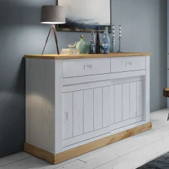 Madia 150x95h cm 2 ante scorrevoli 2 cassetti soggiorno bianco frassinato rovere Islen