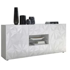 Madia 181x84h cm 2 ante soggiorno bianco laccato lucido con serigrafia Marvis