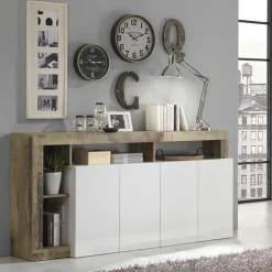 Madia 184x93h cm 4 ante soggiorno bianco lucido pero Invictus