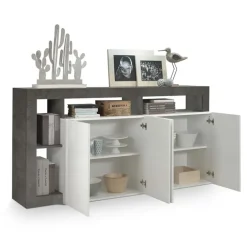 Madia 184x93h cm 4 ante soggiorno bianco lucido ossido Invictus