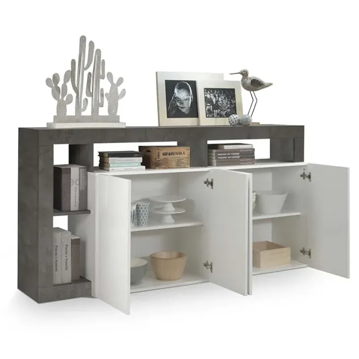 Madia 184x93h cm 4 ante soggiorno bianco lucido ossido Invictus