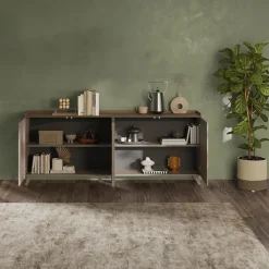 Madia 241x99h cm 4 ante soggiorno bronzo rovere scuro Jonson