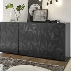 Madia 181x84h cm 3 ante soggiorno grigio lucido con serigrafia Marvis