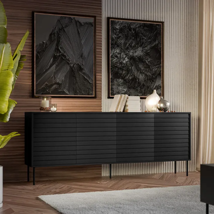 Madia 200x81h cm 4 ante soggiorno nero Wild