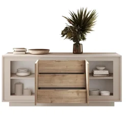 Madia 180x80h cm 3 cassetti 2 ante moderna beige rovere chiaro Deluxe