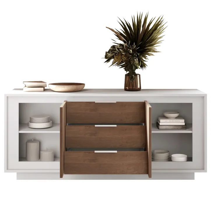 Madia 180x80h cm 3 cassetti 2 ante moderna bianco opaco rovere scuro Deluxe