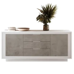 Madia 180x80h cm 3 cassetti 2 ante moderna bianco opaco grigio cemento Deluxe